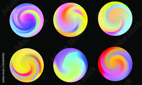 Set of round Vector Gradient. Multicolor Sphere. Modern abstract background texture. Template for design. Isolated objects