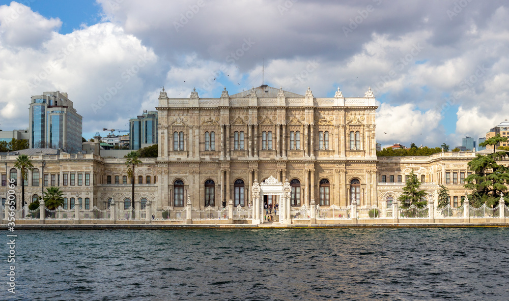 View on Dolmabahce Palace from Bosphorus Strait in Istanbul, Turkey