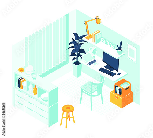 Isometric cabinet home furniture and accessories interior concept isolated white background