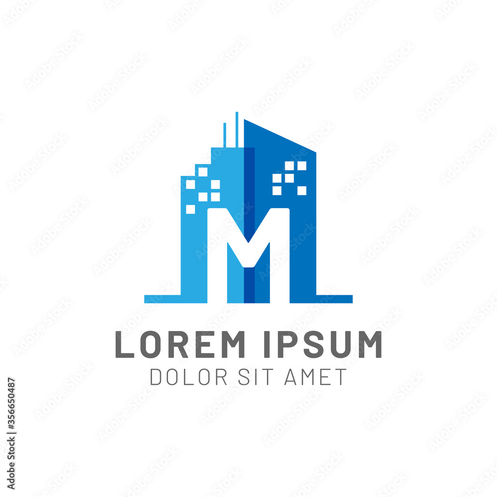 Negative Space Letter M And Building And Construction Logo Vector Template