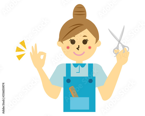 美容師が手にハサミを持っているイラスト