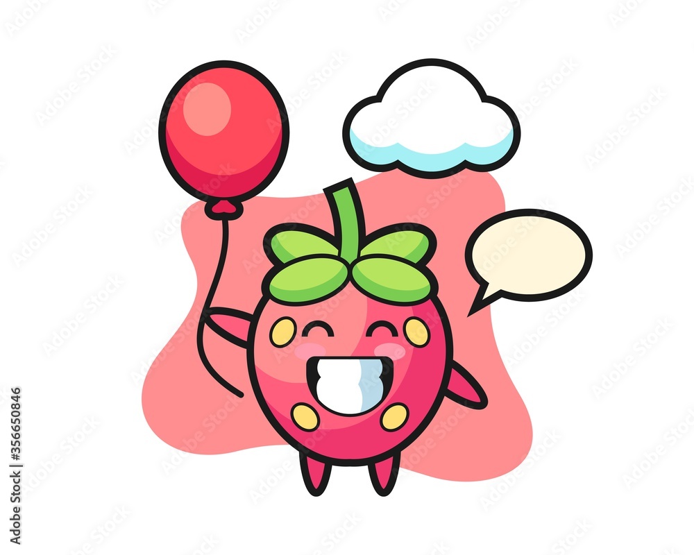 Strawberry cartoon playing balloon Strawberry cartoon playing balloon