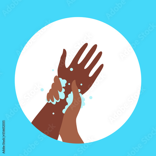 Washing hands with soap and water properly cartoon vector illustration.