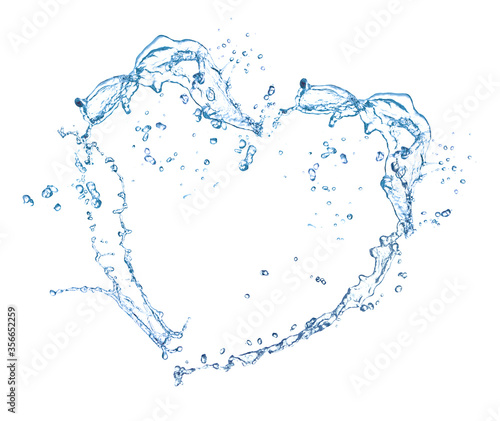 Heart shaped frame made of water splashes on white background, space for text photo