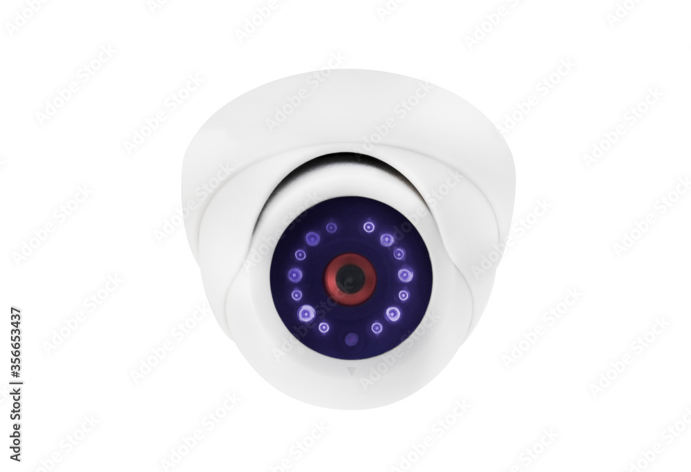 Modern public CCTV camera on wall isolated on white background. Intelligent reccording cameras for monitoring all day and night. Concept of surveillance and monitoring with clipping path copy space. Modern public CCTV camera on wall isolated on white background. Intelligent reccording cameras for monitoring all day and night. Concept of surveillance and monitoring with clipping path copy space.