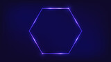 Neon hexagon frame with shining effects 