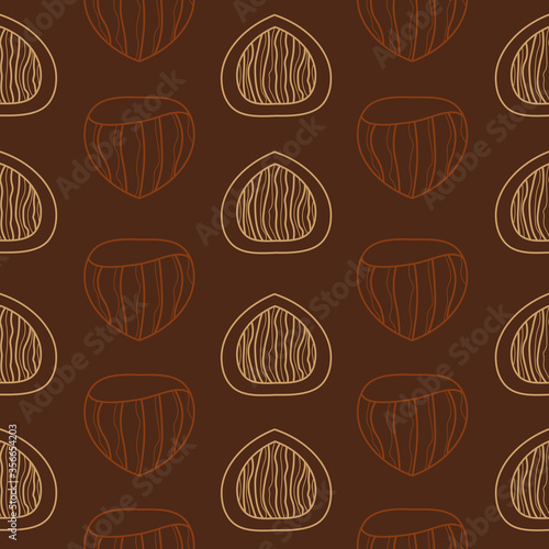 Seamless pattern with hazelnut nuts. Vector hand drawn seamless pattern for packaging, textile, interior, background and other designs
