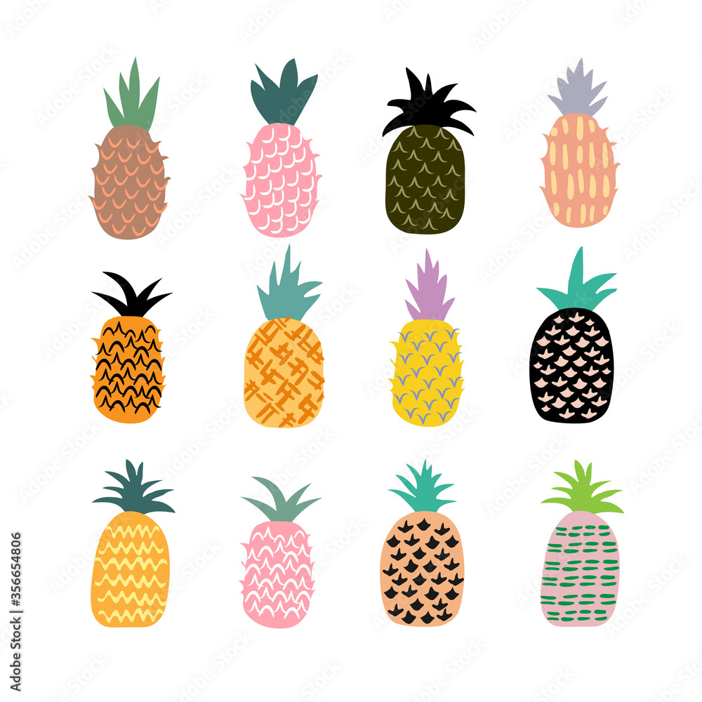 Vector set of hand drawn cute pineapples Vector set of hand drawn cute pineapples