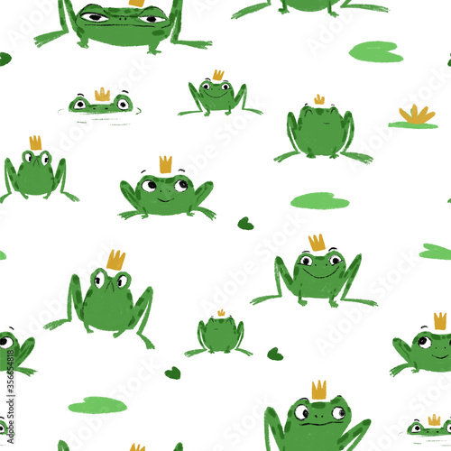 Green frog prince seamless pattern