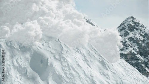 Computer simulation of snow avalanche in the mountains. photo