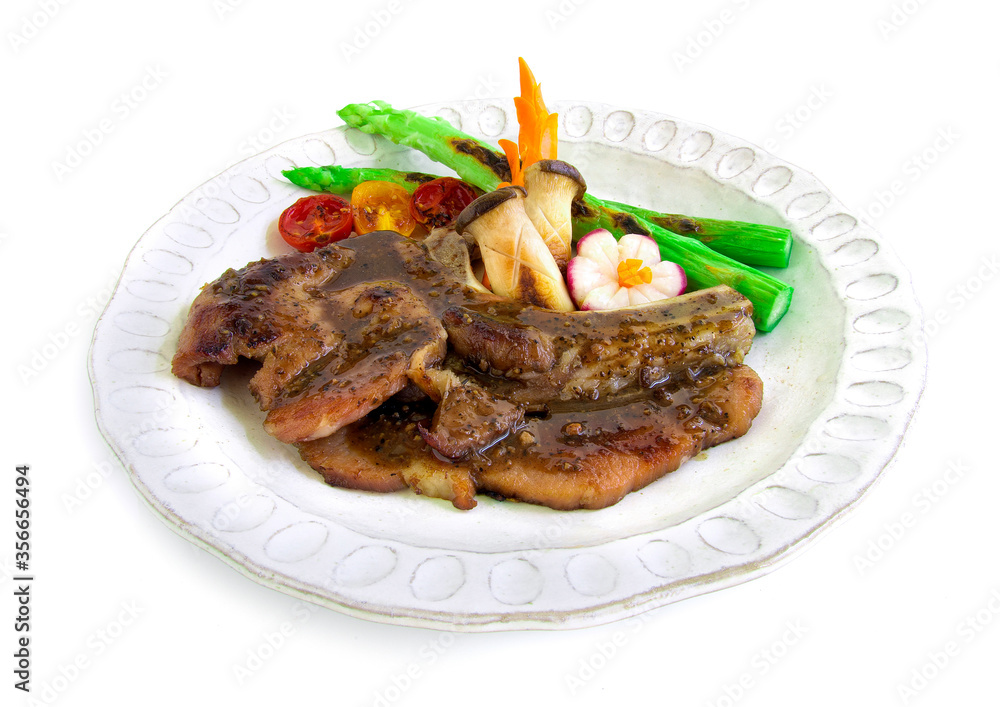 Pork Chop Steak with black peppers sauce decorate