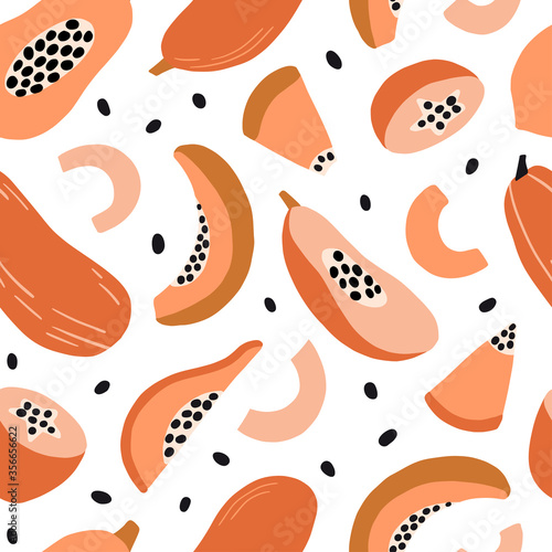 Doodle papaya vector seamless pattern