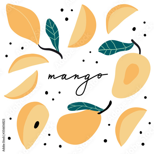 Doodle mango vector set