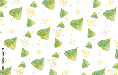 Canvastavla Seamless pattern of Poplar tree, hand drawn watercolor