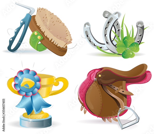 Horseback Riding Design Elements Set
