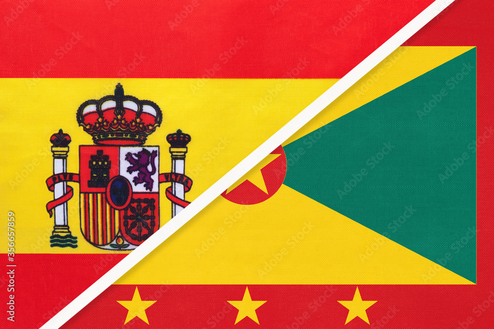 Obraz premium Spain and Grenada, symbol of two national flags from textile. Partnership between European and American countries.