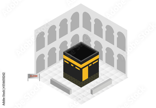 isometric vector the sacred mosque mecca illustration. Quarantine social distance concept
