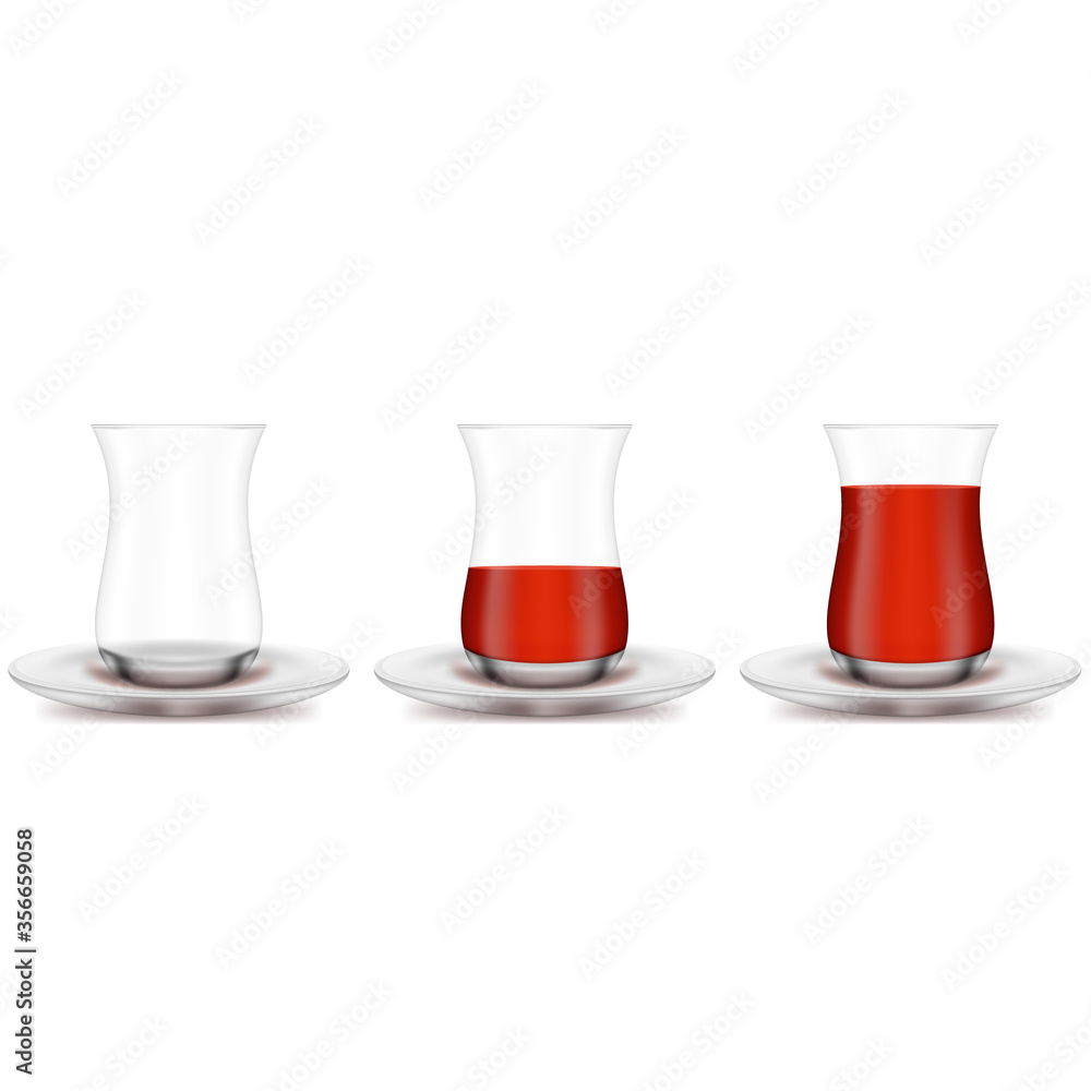 Realistic 3d Detailed Turkish Tea Cup Empty and Full. Vector Realistic 3d Detailed Turkish Tea Cup Empty and Full. Vector