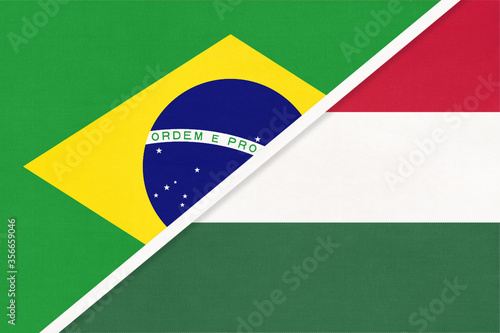 Brazil and Hungary  symbol of national flags from textile. Championship between two countries.