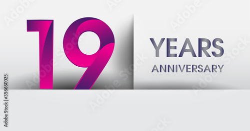 19th years Anniversary celebration logo, flat design isolated on white background, vector elements for banner, invitation card and birthday party.