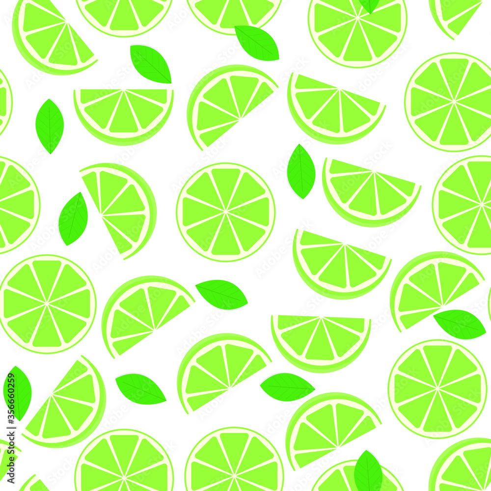 This is a seamless pattern texture of lime on a white background. Vector wrapping paper.