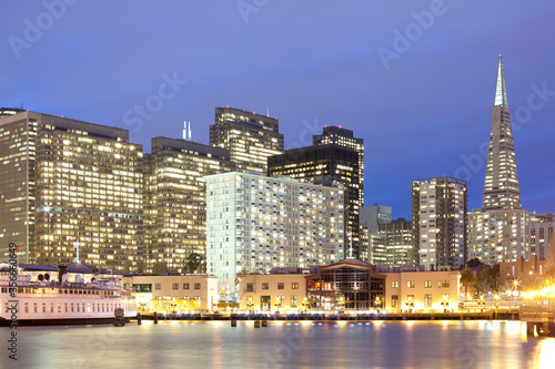 Skyline of  buildings at Financial District in San Francisco at night  California  United States