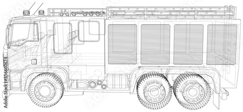 Fire Engine vector. Fire truck. Wire-frame. The layers of visible and invisible lines are separated. EPS10 format.
