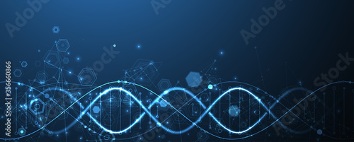 Glowing neon DNA chain. Biotechnology, biochemistry, science, medicine concept.