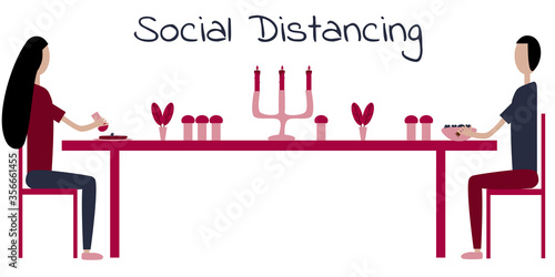 Date and social distancing in restaurant during covid-19 pandemic