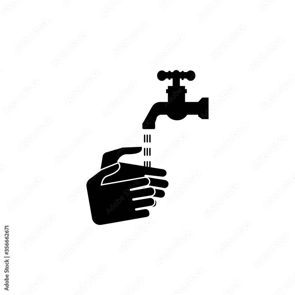 Hand washing icon. Hands under an open tap sign eps ten Hand washing icon. Hands under an open tap sign eps ten