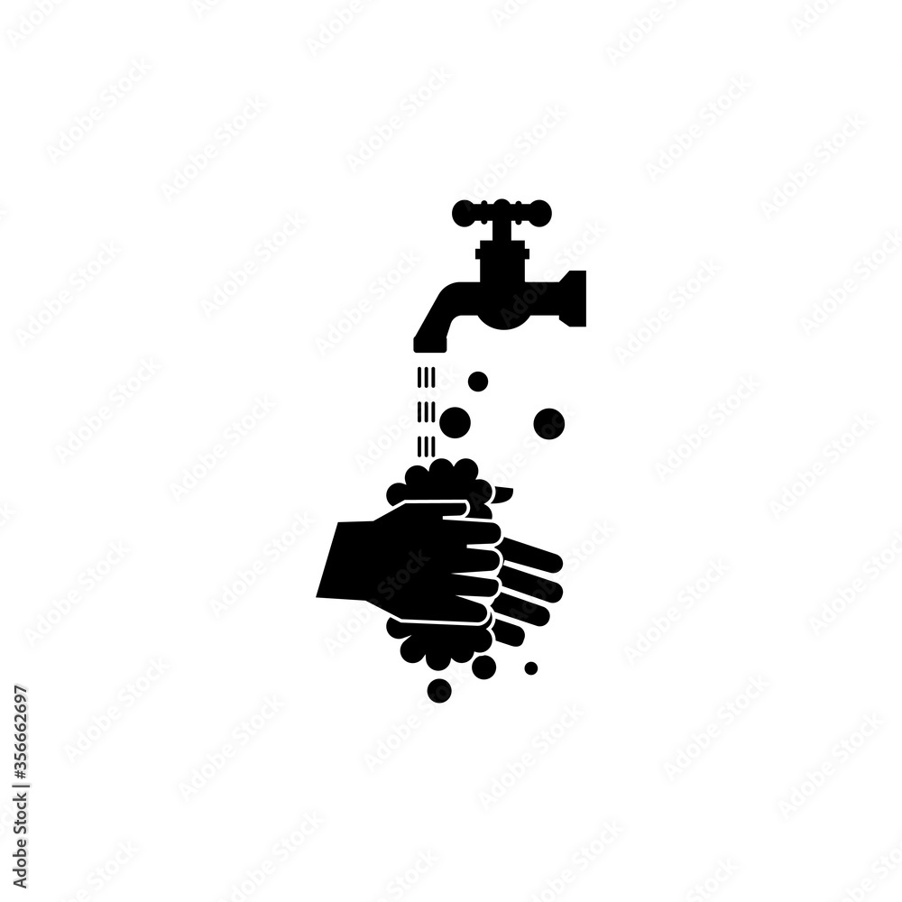 Hand washing with soap icon. Hands and faucet sign eps ten Hand washing with soap icon. Hands and faucet sign eps ten