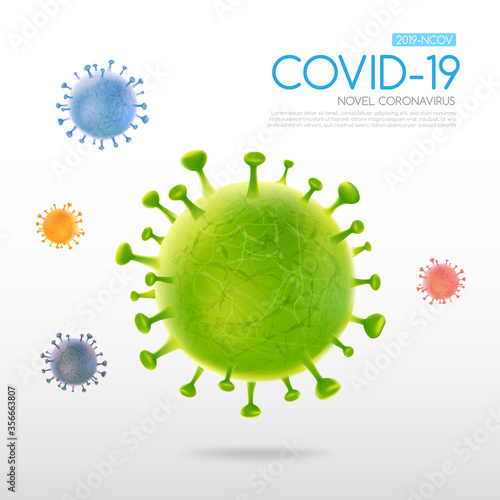 Coronavirus outbreak Covid-19 design with falling virus cell on a light background 001
