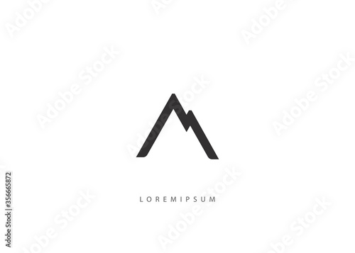 letter A logo template. Initial A, and mountain line art vector, linear mountain simple symbol illustration.