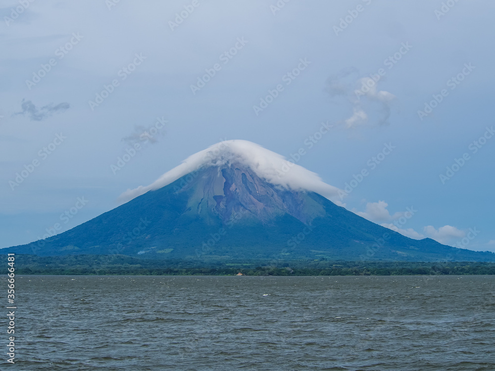 Volcano on Isla de Ometepe, Nicaragua covered in clouds