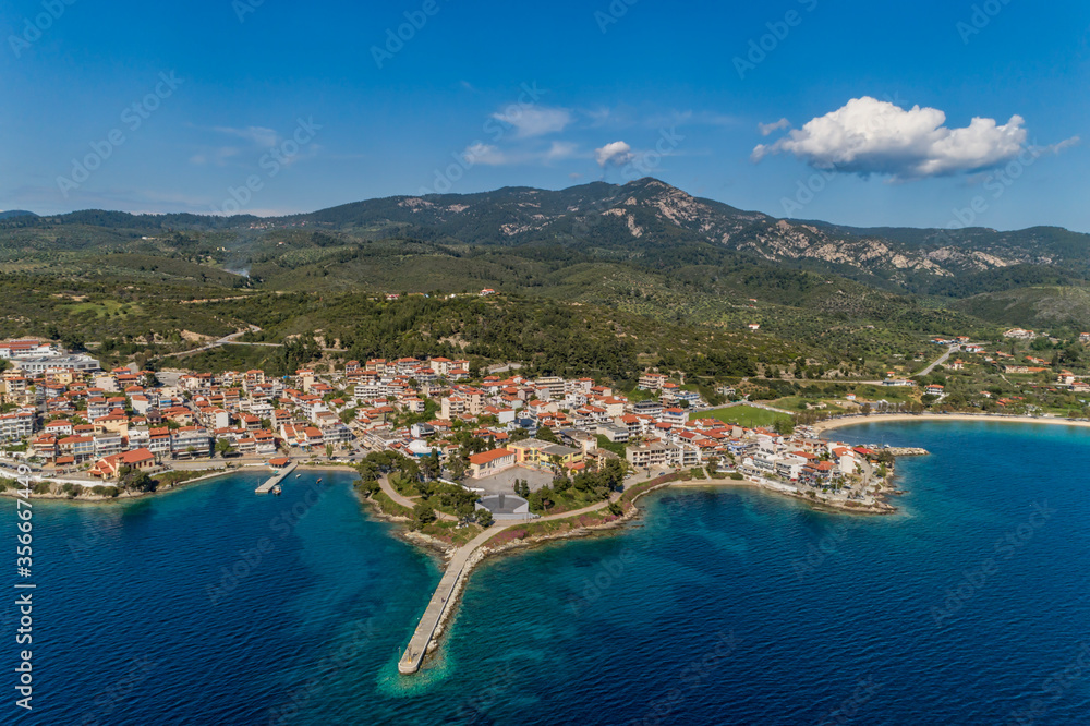 Aerial view of Neos Marmaras on the Sithonia peninsula, in the Chalkidiki , Greece