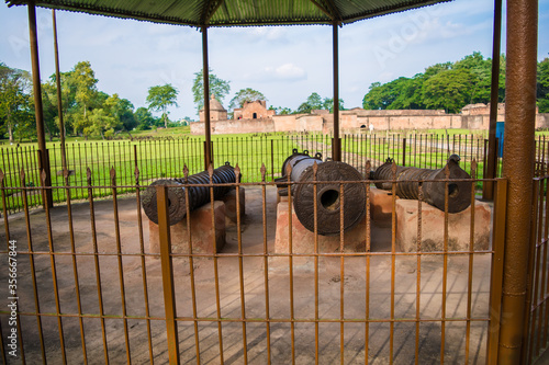 Cannons guarding the palace--Kareng Ghar or Talatal Ghar Rangpur, Sivasagar, Assam.
 photo