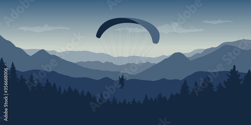 paragliding in blue mountains nature landscape vector illustration EPS10