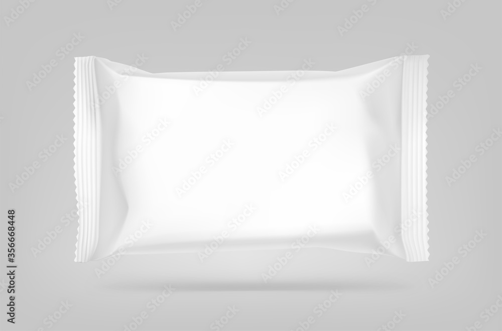 Realistic flow pack mockup. Front view. Vector illustration on grey background. Easy to use for presentation your product, idea, design. EPS10.
Realistic flow pack mockup. Front view. Vector illustration on grey background. Easy to use for presentation your product, idea, design. EPS10.