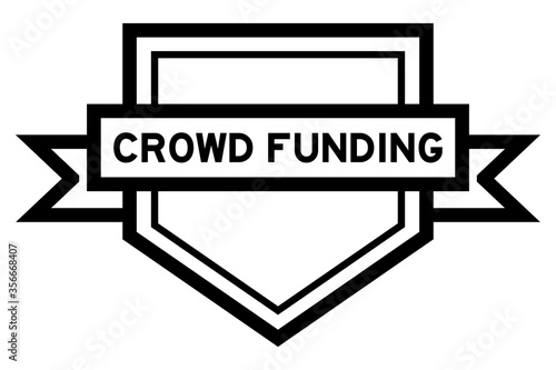 Vintage black color pentagon label banner with word crowd funding on white background