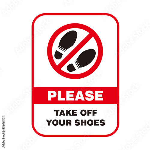 Red No Shoes Forbidden Sign with Text Please Take Off Your Shoes Template Vector