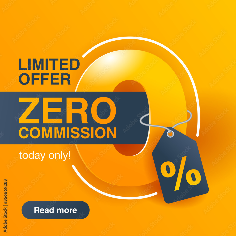 0 zero commission special offer square banner template in yellow an ...