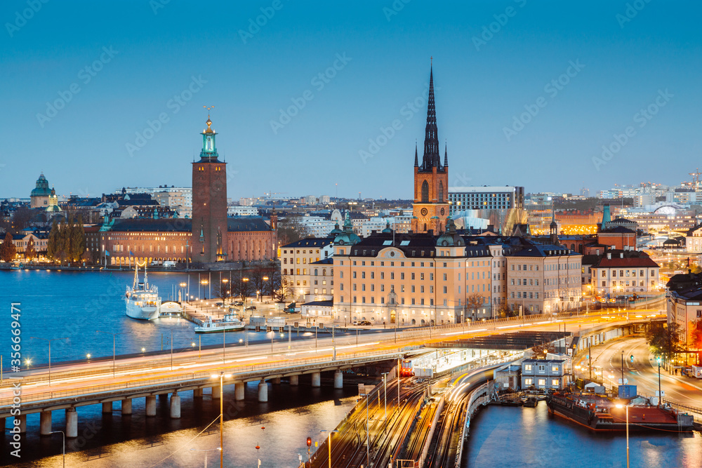 Stockholm skyline panorama at twilight, Sweden, Scandinavia