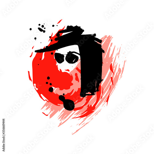 Print for t-shirt or poster. Vector illustration. abstracton Hand drawing a female face, brush strokes and paint splashes. Bright summer print. Vector 10 EPS