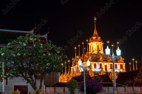  Loha Prasat (Prasat Metal or Steel Temple is a construction site for over 100 years) in Wat Ratchanaddaram at night Wat Ratchanaddaram is a Buddhist temple in Bangkok, Thailand.