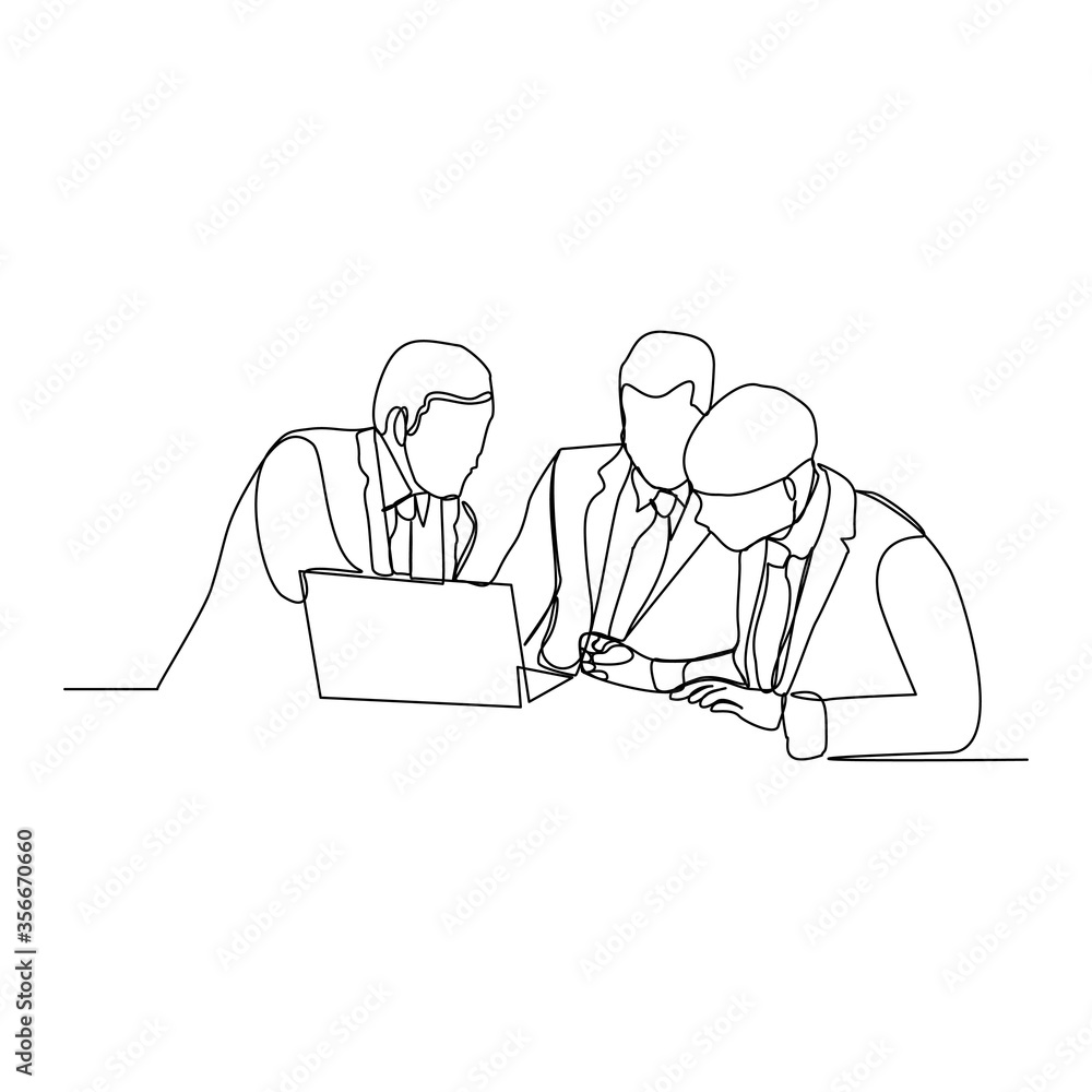 Continuous line drawing of businessman and coworker meeting in office. Vector illustration Continuous line drawing of businessman and coworker meeting in office. Vector illustration