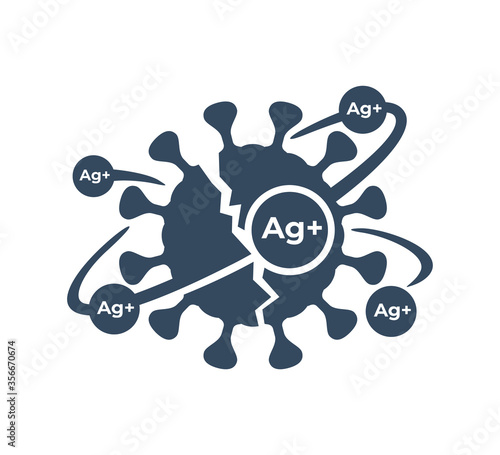Silver ions acting emblem - antibacterial properties of Ag molecules - argentum destroys bacteria shell - isolated vector icon for cosmetics or household chemicals