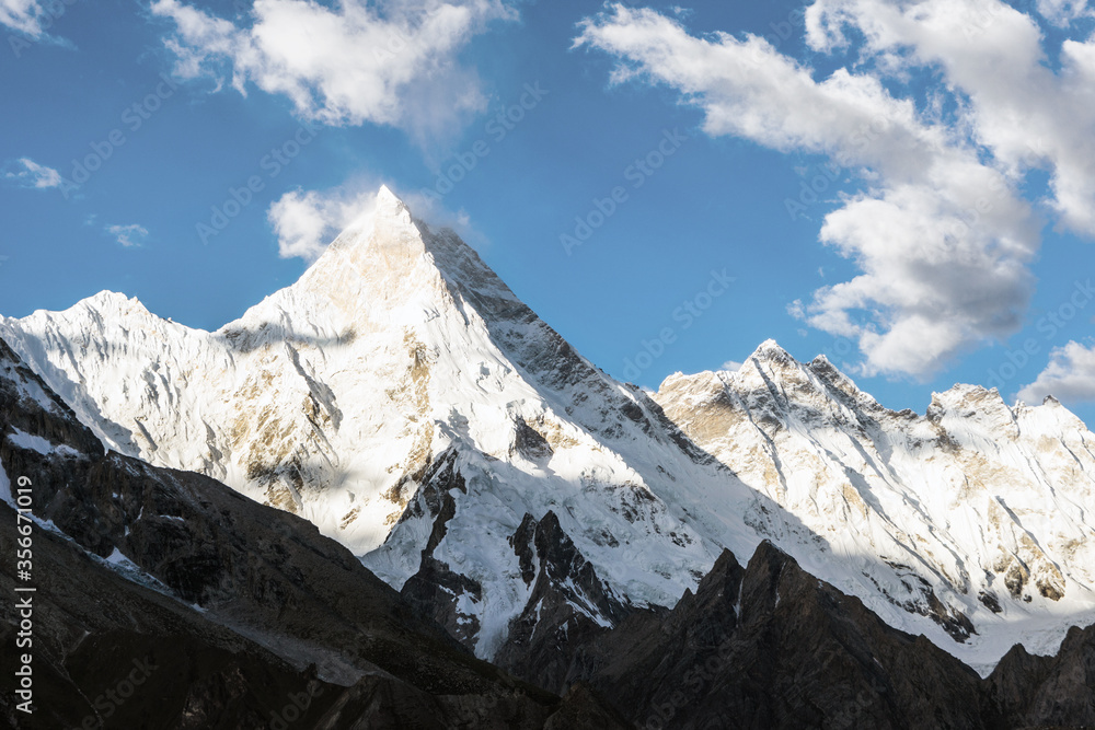Beautiful view of Masherbrum (K1) peak on a clear summer day, K2 Base Camp trek