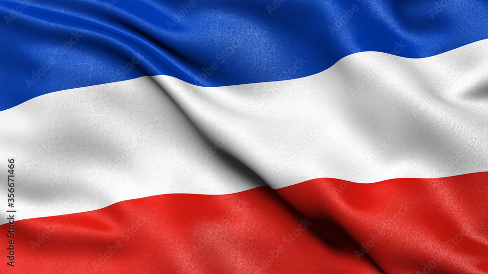 Naklejka premium Flag of Schleswig-Holstein waving in the wind. 3D illustration.