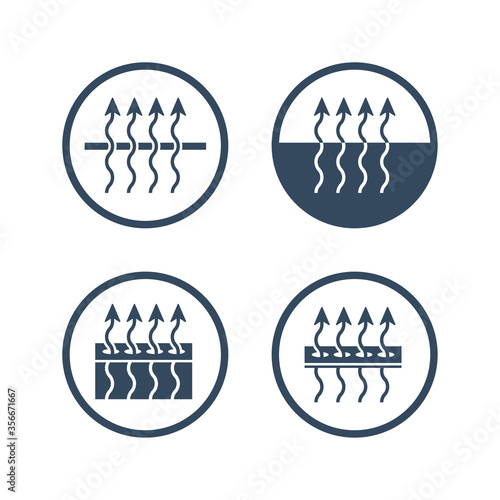 Breathable textile technology label icon for fabric membrane material marking - vector isolated monochrome element