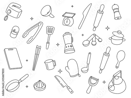 キッチン用品の線画イラスト